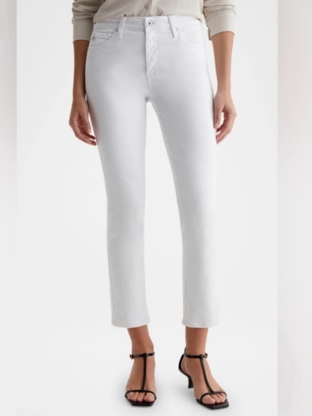 NWOT AG Mari Crop High Rise Slim Straight Jeans White Denim Casual Women’s 30